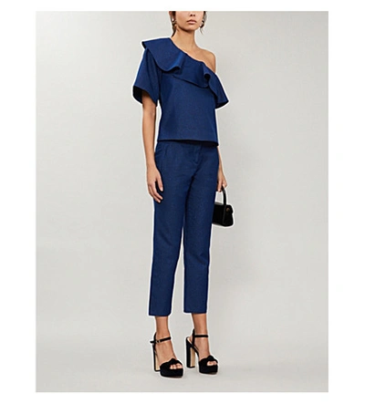 Shop Paper London Chi Chi Ruffled Twill Top In Blue