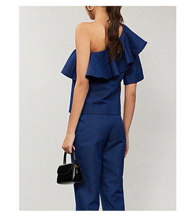 Shop Paper London Chi Chi Ruffled Twill Top In Blue