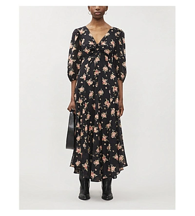 Shop Free People Sea Glass Floral-print Cotton Maxi Dress In Black Combo