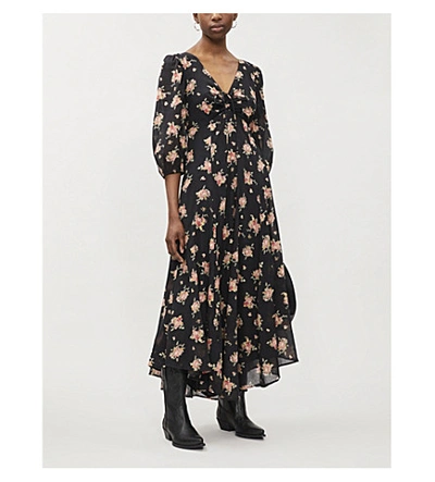 Shop Free People Sea Glass Floral-print Cotton Maxi Dress In Black Combo