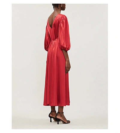 Shop Stine Goya Marlen Puffed-sleeve Satin Midi Dress In Dahlia