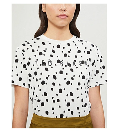 Shop Ted Baker Branded Polka-dot Cotton T-shirt In White