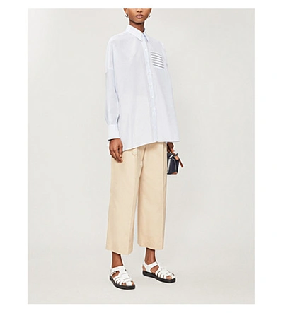 Shop Brunello Cucinelli Embellished Oversized Cotton And Silk-blend Shirt In Cloud Blue