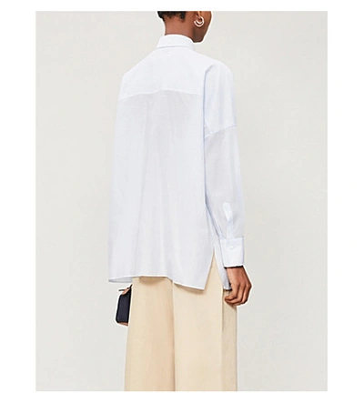Shop Brunello Cucinelli Embellished Oversized Cotton And Silk-blend Shirt In Cloud Blue