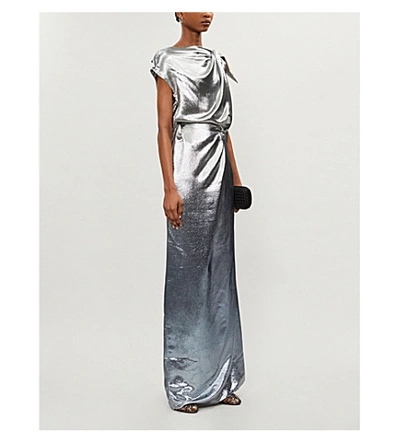 Shop Roland Mouret Silvabella Silk-blend Metallic Gown In Silver Blue Metallic