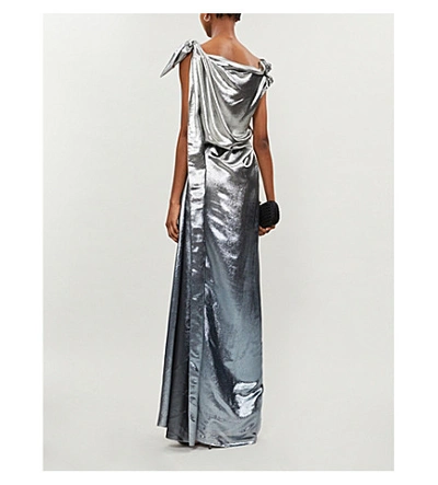 Shop Roland Mouret Silvabella Silk-blend Metallic Gown In Silver Blue Metallic