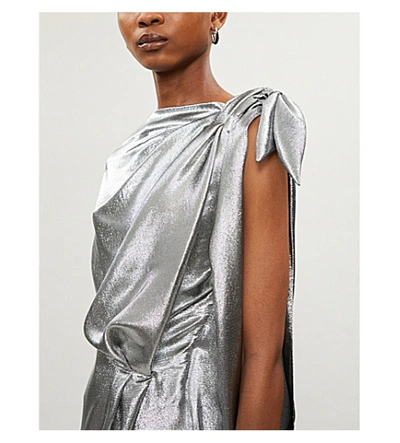 Shop Roland Mouret Silvabella Silk-blend Metallic Gown In Silver Blue Metallic