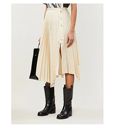 Shop Acne Studios Pleated Asymmetric Gabardine Midi Skirt In Cream Beige