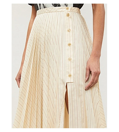 Shop Acne Studios Pleated Asymmetric Gabardine Midi Skirt In Cream Beige
