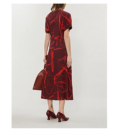 Shop Victoria Beckham Printed Crepe Midi Dress In Bordeaux+orange