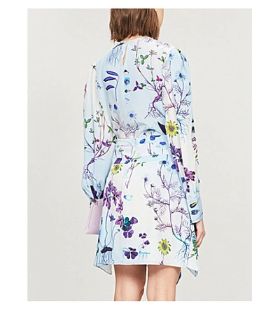 Shop Stella Mccartney Asymmetric Floral-print Silk Mini Skirt In Light Blue