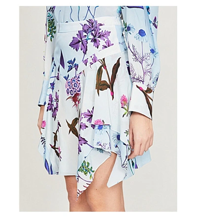Shop Stella Mccartney Asymmetric Floral-print Silk Mini Skirt In Light Blue