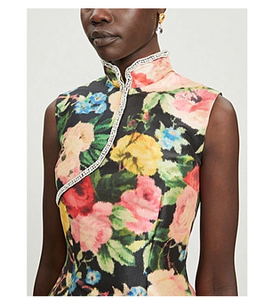 Shop Richard Quinn Floral-print High-neck Crepe Dress In Lowry+black