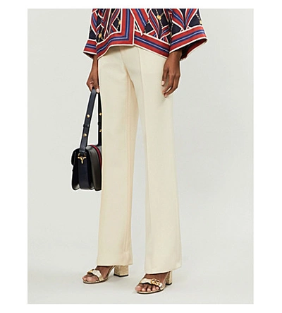 Shop Gucci Silk And Wool-mix Wide-leg Trousers In Gardenia