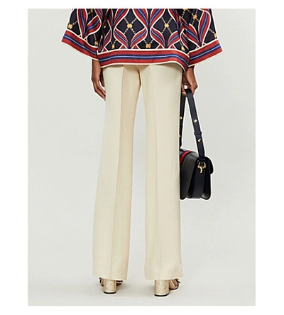 Shop Gucci Silk And Wool-mix Wide-leg Trousers In Gardenia