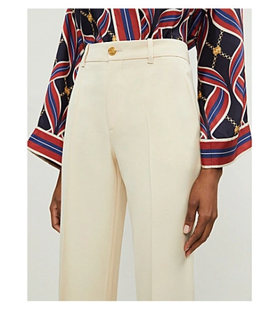 Shop Gucci Silk And Wool-mix Wide-leg Trousers In Gardenia