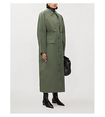 Shop Kassl Editions Reversible Waxed Cotton Trench Coat In Green Olive