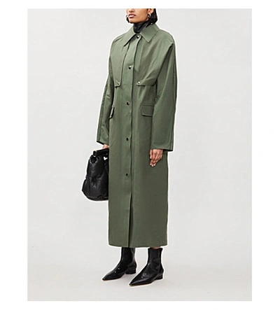 Shop Kassl Editions Reversible Waxed Cotton Trench Coat In Green Olive