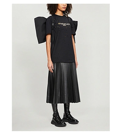 Shop Givenchy Womens Black Gold Distressed Logo-print Cotton-jersey T-shirt M