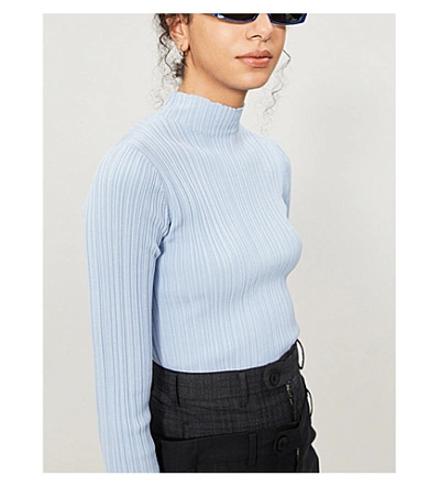 Shop Acne Studios Turtleneck Stretch-cotton Blend Jumper In Ice+blue