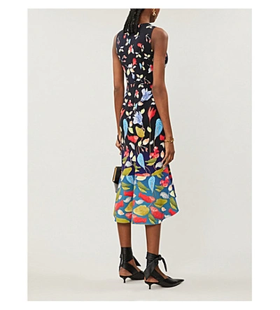 Shop Peter Pilotto Floral-print Strapless Woven Midi Dress In Water Flower Black