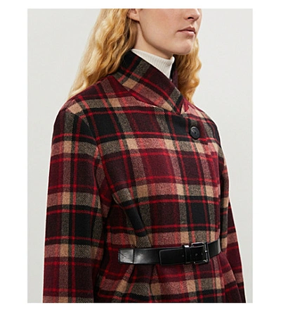 Shop Claudie Pierlot Fringed Checked Wool-blend Coat In Multico