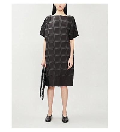 Shop Issey Miyake Geometric Woven Mini Dress In Grey