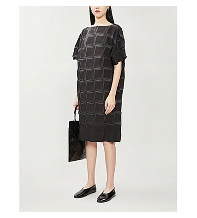 Shop Issey Miyake Geometric Woven Mini Dress In Grey