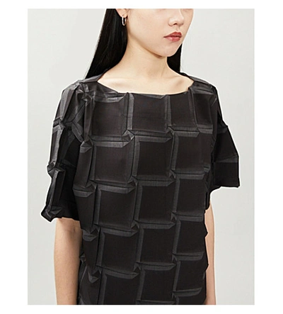 Shop Issey Miyake Geometric Woven Mini Dress In Grey
