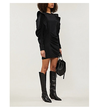 Shop Isabel Marant Étoile Catarina Ruffled Satin Mini Dress In Black