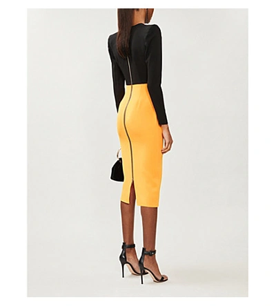 Shop Alex Perry Darley Colour-blocked Crepe Midi Dress In Black+orange