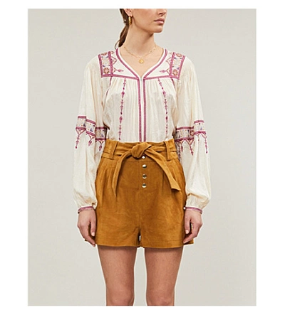 Shop Isabel Marant Étoile Tosca Embroidered Silk Top In Ecru