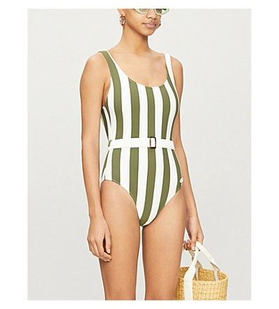 Shop Solid & Striped The Anne-marie Belted Swimsuit In Safari+stripe