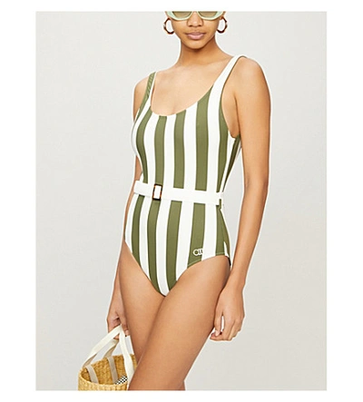 Shop Solid & Striped The Anne-marie Belted Swimsuit In Safari+stripe