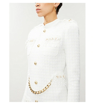 Shop Balmain Button-embellished Tweed Mini Dress In White+gold