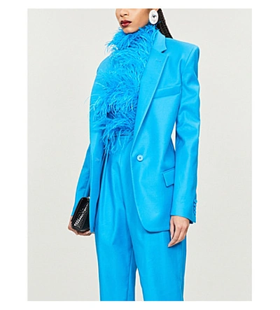 Shop Attico V-neck Stretch-cotton Blazer In Turquoise