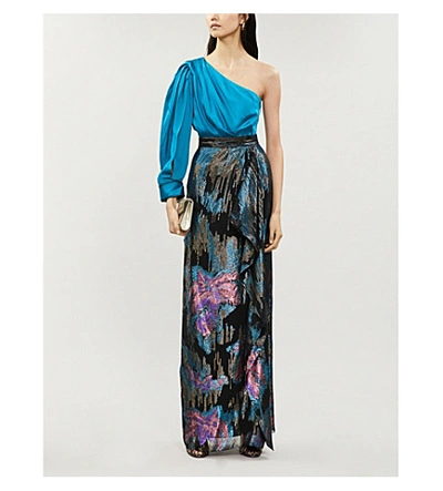 Shop Peter Pilotto Metallic Floral-print High-waisted Lamé Maxi Skirt In Black