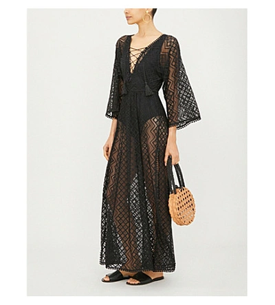 Shop Melissa Odabash Nina Tassel-trim Stretch-knit Maxi Dress In Black