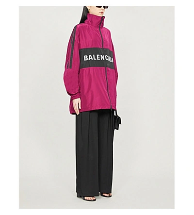 Shop Balenciaga Logo-print Oversized Shell Jacket In Plum