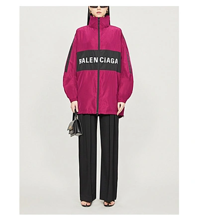 Shop Balenciaga Logo-print Oversized Shell Jacket In Plum