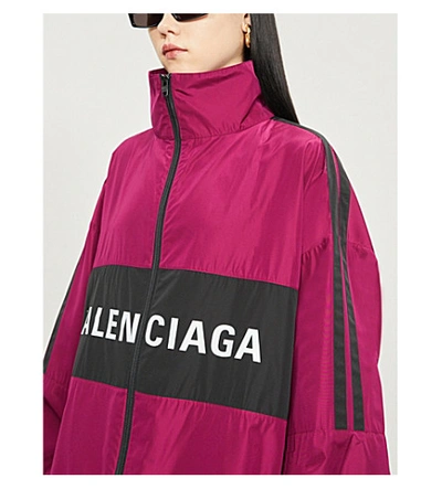 Shop Balenciaga Logo-print Oversized Shell Jacket In Plum