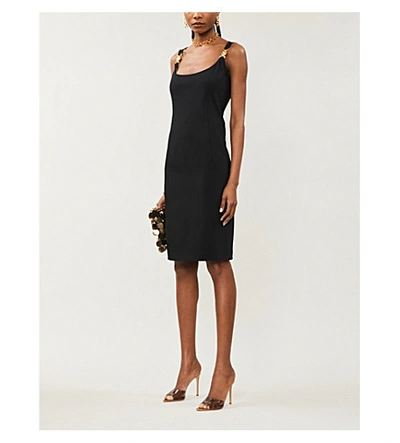 Shop Versace Buckle-strap Crepe Midi Dress In Black