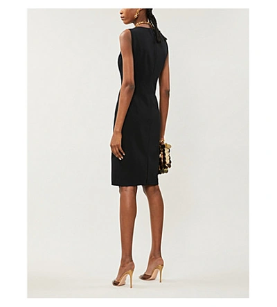 Shop Versace Buckle-strap Crepe Midi Dress In Black