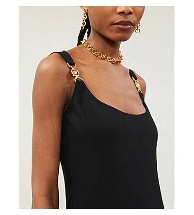 Shop Versace Buckle-strap Crepe Midi Dress In Black