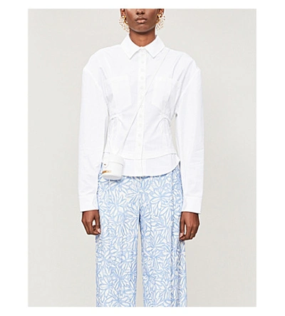 Shop Jacquemus La Chemise Cueillette Tie-belt Cotton Shirt In White