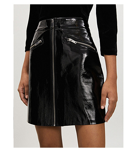Maje Zip-detail Patent-leather Skirt In Black | ModeSens
