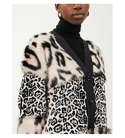 Shop Stella Mccartney Leopard-print Faux-fur Panel Knitted Cardigan In Pink+black