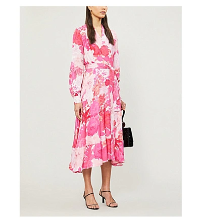 Shop Stine Goya Reflection Floral-print Silk-over Wrap-over Dress In Rosegarden Pink