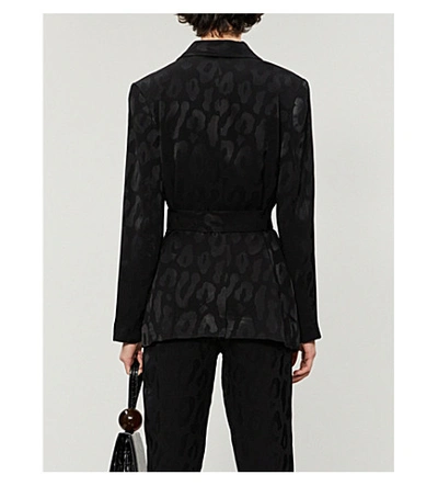 Shop Anine Bing Tate Leopard-print Single-breasted Woven Blazer In Black+leo