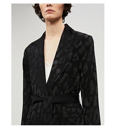 Shop Anine Bing Tate Leopard-print Single-breasted Woven Blazer In Black+leo